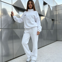 Ensemble survêtement femme personnalisé en molleton de coton épais doux, sweat-shirt à col zippé et pantalon de survêtement imprimé en relief, 2 pièces