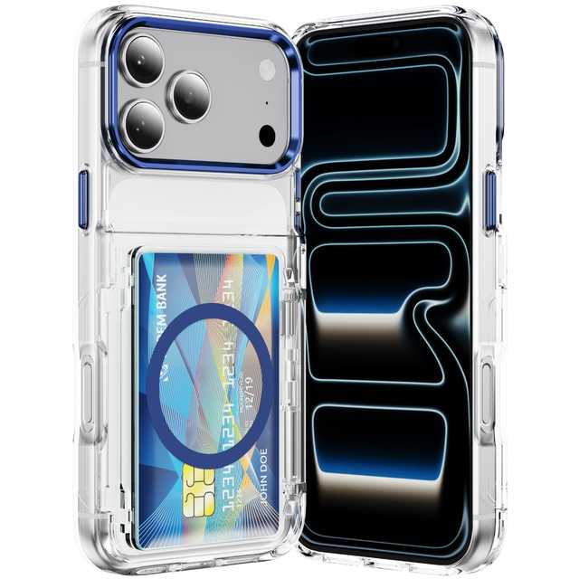 Magnetic Card Holder Phone Case for iPhone 18 Pro Max Transparent Wallet Cover with Kickstand