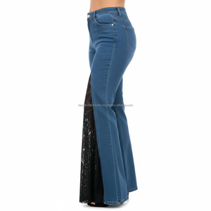 Jean évasé taille haute en dentelle patchwork pour femme, coupe cloche sexy évidée, style streetwear, grandes tailles, personnalisable – Nouvelle collection - Product Image 2