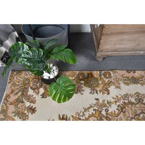 Vintage Classic Turkish Rug Beige <b>Brown</b> 4.1x8.3ft Handmade <b>Wool</b> with Latex Backing Rectangular Patchwork Pattern for Bedside - Product Image 5