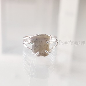 Raw Stone Jewelry Women's Ring Natural Rough Labradorite Gemstone 3 Plain Band Christmas <b>Valentine</b> <b>Gift</b> 925 Sterling Silver Ring - Product Image 2