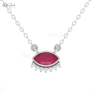 Fabriqué à la main 14k or massif flottant rubis diamant collier 7x3.5mm marquise coupe délicate bijoux fins nouveauté pendentif collier - Product Image 3