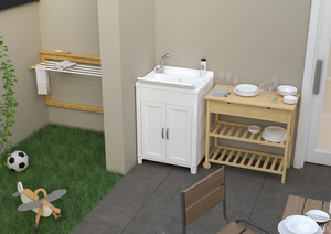 Évier utilitaire en résine PVC blanche écologique et facile à nettoyer Mongardi, L60x50x85cm, salle de bain, environnements humides, drainage - Product Image 4