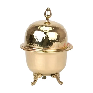 Bol Khajoor Design plaqué or avec support en métal Meilleures fêtes de mariage et autres événements Décoration de table Bol à dates très brillant - Product Image 1