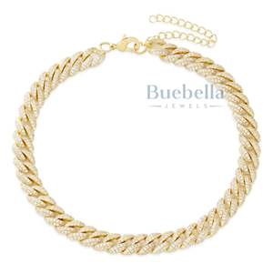 BUEBELLA JEWELS 14K plaqué or 925 bijoux en argent Sterling Moissanite 10mm glacé Hip Hop Style Miami cubain lien chaîne pour les femmes - Product Image 1