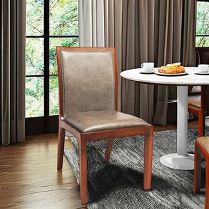 Chaise de salle à manger en bois de noyer massif Rembourrage en cuir de vachette italien Style rustique Bois dur durable | Chaises Simili - Product Image 5