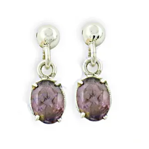 Boucles d'oreilles pendantes classiques pour femme en améthyste, forme géométrique, sertissage griffe, plaqué or, argent 925, bijoux de mariage - Product Image 3