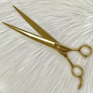 Tijeras de Lujo para Mascotas, de Acero Inoxidable Japonés Dorado, con Hojas Curvas y Mango Desplazado para Diestros, Uso Profesional en Salones - Product Image 2