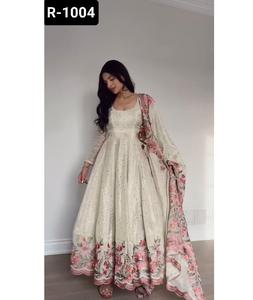 Ropa tradicional india, material de seda Chinon con hilo con Secuencia con Mukesh Work, vestidos Anarkali para función de boda, ropa - Product Image 1