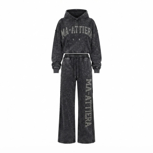 Conjunto Deportivo de Dos Piezas para Mujer, Sudadera Corta con Efecto Ácido y Pantalones Anchos - Product Image 3