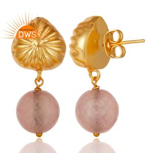 ต่างหูพลอยคาลซิโดนีชุบทอง18K ทำด้วยมือต่างหูอัญมณีรูปกุหลาบธรรมชาติแบบห้อย - Product Image 3