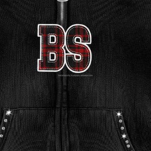 Thick winter zipper <b>hoodie</b> 420 GSM heavy fleece warm fabric black with <b>red</b> flame panel embroidery custom logo basics hoodies - Product Image 6