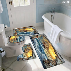 Custom Printed Flannel <b>Bathroom</b> Rug <b>Set</b> for <b>Bathroom</b> Non-Slip Shower Curtain Bath <b>Mat</b> - Product Image 1