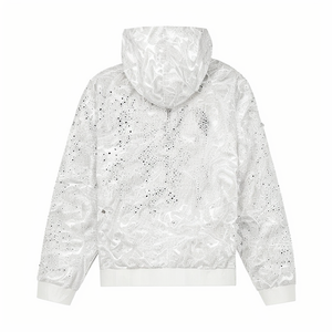 Sweat à capuche zippé pour homme, style streetwear, avec strass, délavé à l'acide, effet usé, effet soleil, coupe oversize, haute qualité, 100% coton - Product Image 2