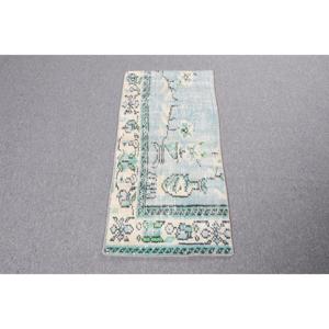 พรมวินเทจสไตล์ตุรกี ขนาด 1.6x3.3 ฟุต พรมขนาดเล็ก ลายทางสีฟ้าเขียว - Product Image 1
