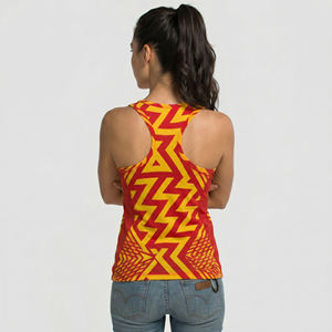 Women's <b>Red</b> Yellow Geometric Print V-Neck Tank <b>Top</b> Breathable Sporty Knitted Polyester Workout Fitness <b>Top</b> Reasonable Price - Product Image 3