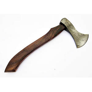 Hache de camping robuste en acier de Damas, tête en acier à motif artisanal avec manche en bois solide pour la survie en bushcraft et l'utilisation en plein air - Product Image 2