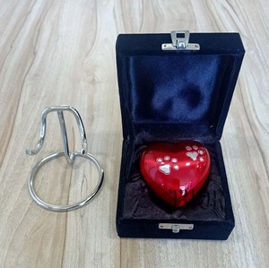 Cremation Mini Heart Urn Keepsake Memorial | Small Urn for Ashes Funeral Burial Jar Pot | Color Red with Silver Paw Print| - Product Image 3