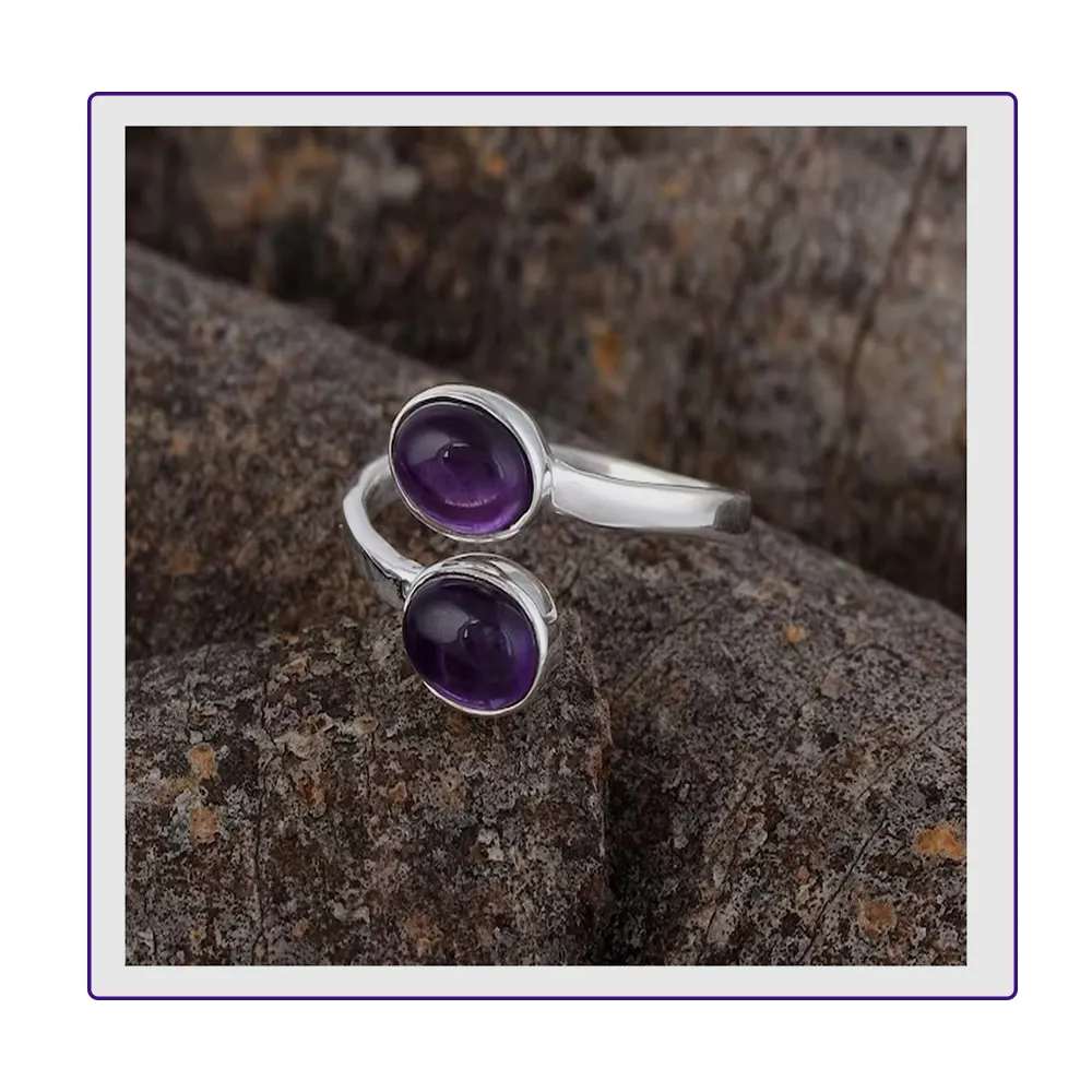 Natural Amethyst Ring 925 Sterling Silver Ring Purple Stone For Women