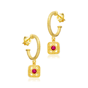 Ruby CZ Square Design Hoop Boucles d'oreilles 925 Sterling Silver Wholesale Handcrafted Turkish Fine Jewelry for Women - Product Image 3