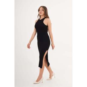 Robe moulante en maille à col halter, noire, pour la vente en gros, collection saisonnière - Product Image 6