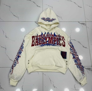 Sweat-shirts à capuche épais en polaire imprimés, personnalisables avec broderie de strass et patchwork, fermeture éclair et logo sur mesure - Product Image 1