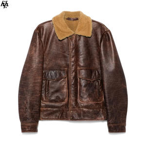 Veste en cuir de vache véritable OEM avec col montant Isolation chaude Intérieur Robuste Vêtements de travail Esthétique pour l'hiver - Product Image 1