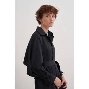 Manteau long pour femme avec épaulettes, noir, printemps-automne - Product Image 4