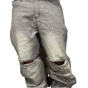 Pantalones Vaqueros Negros con Pedrería, Estilo Urbano, Corte Holgado, Brillantes, Jeans de Moda para Hombre, Casuales, Pierna Ancha, Personalizados, al por Mayor - Product Image 4