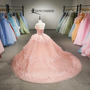 Dy8504 Impresionante Vestido de Gala con Apliques Florales 3D Color Durazno, Vestido de Fiesta Vintage Brillante de Chifón sin Tirantes con Corsé, Vestido de Quinceañera - Product Image 2