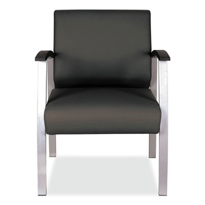 Silla de invitados Alera Metalounge Series con respaldo medio, 24.6 pulgadas x 26.96 pulgadas x 33.46 pulgadas, asiento y respaldo negros, base plateada, Alera ALEML2319 - Product Image 2