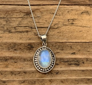 Elegante collar con colgante de piedra lunar arcoíris de corte ovalado de Plata de Ley 925 para mujer, regalo perfecto, dijes, cadena de eslabones, joyería para mujer - Product Image 2