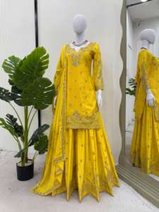 Proveedor Indio de Sharara Palazzo Salwar Kameez Moderno y Elegante de Seda Chinon Georgette con Bordado - Product Image 3