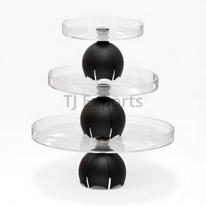 Servidor de Chocolate Acrílico con Bandejas Redondas Transparentes y Base Central Plateada Pulida para Exhibición de Postres de Lujo - Product Image 3