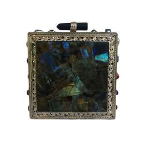 Pochette à main en pierre de labradorite carrée avec cadre argenté, pierre naturelle à reflets, sac de soirée de luxe fait à la main pour femmes - Product Image 1