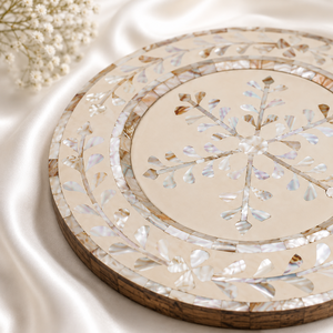 Luxury Wood Resin MOP Inlay Serving <b>Tray</b> Handcrafted Mother of Pearl Decorative <b>Round</b> Platter for Coffee <b>Table</b> Dining & Kitchen - Product Image 5