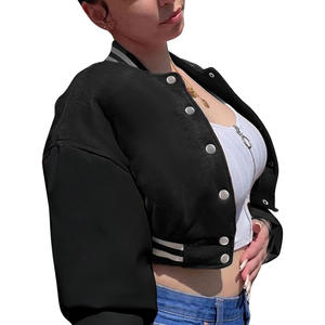 Chaqueta universitaria de béisbol recortada personalizada para mujer, gran oferta de moda, chaqueta universitaria con parche bordado de chenilla, chaqueta universitaria para mujer - Product Image 2