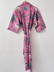Bata de dama de honor hecha a mano con estampado de bloques de algodón, Kimono Floral, bata para bodas, ropa de dormir, albornoz para playa, vestidos informales - Product Image 3