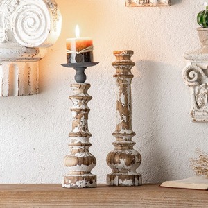 Bougeoir en bois de Style rétro Vintage, chandelier en bois massif fait à la main, bougeoir créatif, décoration de la maison, ensemble de 2 - Product Image 2