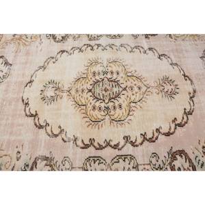 Alfombra turca Vintage de 5,2x7,5 pies, lana beige hecha a mano con diseño de retazos, sala de estar forma rectangular para, estilo Tabriz - Product Image 5