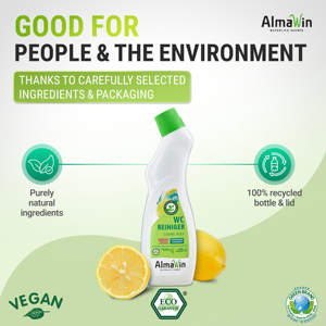 Nettoyant WC AlmaWin au citron frais 750ml – Détartrant végétalien et biologique pour toilettes et urinoirs contre le calcaire et les taches d'urine – Personnalisable - Product Image 3
