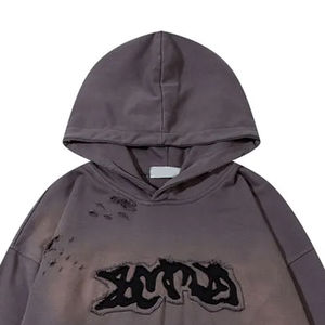 Sudadera con capucha con bordado desgastado para hombre de peso pesado estilo Street Wear con logotipo personalizado 100% forro polar de algodón para diseño - Product Image 3