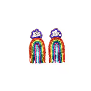 Ethnic Handmade <b>Rainbow</b> Tassel Earrings Long Style Seed Beaded Dangle Women's Earrings Premium Quality Earrings From India - Product Image 5