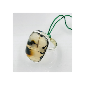 Anillo de estilo clásico de plata de ley 92,5 Natural Montana ágata cabujón piedra preciosa hermosa joyería de moda para un aspecto atemporal - Product Image 1