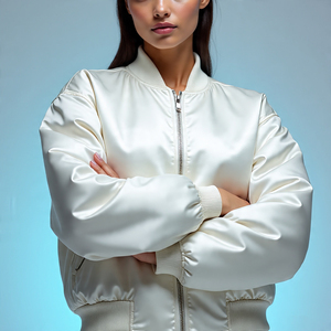 Chaqueta Bomber de satén acolchada de gran tamaño para mujer, abrigo ligero cálido de invierno para vuelo MA con hombro caído, estilo de béisbol de punto - Product Image 4