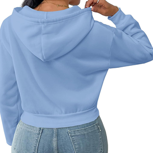 Sweat à capuche zippé court à manches chauve-souris pour femme 2026, respirant, doublé, hiver-printemps, logo personnalisé sur le devant, 100 % coton - Product Image 2