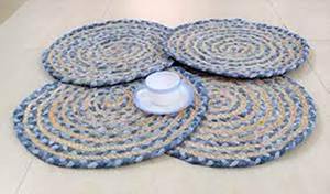 Manteles Individuales Redondos Personalizables de Diseño Moderno, de Yute, Mezclilla y Algodón, con Diseño Floral Trenzado, Antideslizantes, Ecológicos para el Hogar - Product Image 2