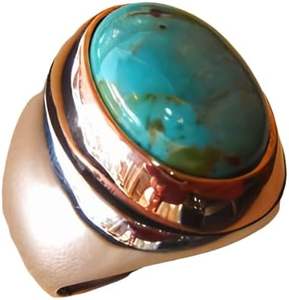 Anillo de Plata de Ley 925 con Turquesa Natural de Arizona, Piedra Natalicia de Diciembre, Estilo Otomano, para Hombre, Venta al por Mayor - Product Image 1