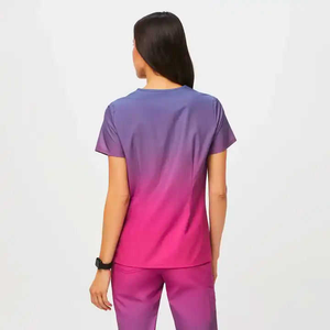 Customized Women's Hospital Uniforms Gradient Color Nursing Scrubs Suit with Sublimation Joggers & <b>Accessories</b> - Product Image 5
