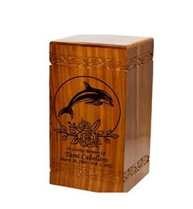 Dolphin Wooden Cremation <b>Urn</b> <b>Large</b> Size Dolphin Lover's Human Funeral <b>Urn</b> with Personalization - Product Image 1